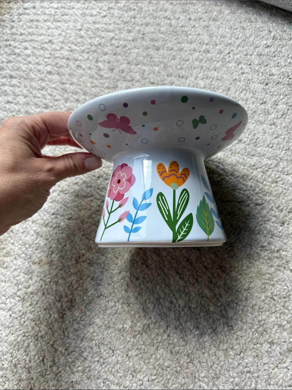 Frisco White Ceramic Cat Bowl with Pink Floral Accent